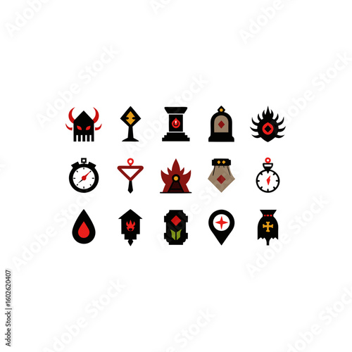 different cursed time relic icons set on white 