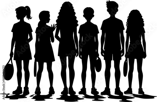 Young Tennis Players Silhouette Line-up