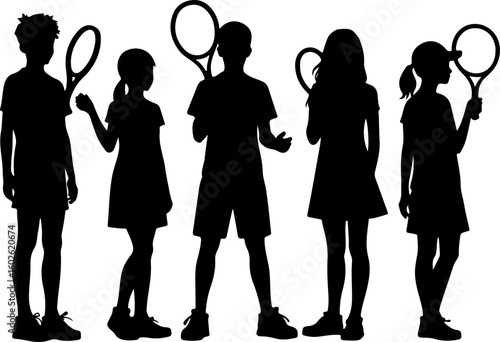Young Tennis Players Silhouette Line-up