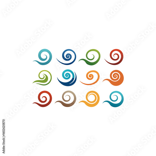 different elemental trail swirl icons set on wh