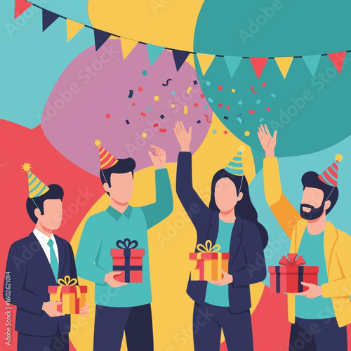 Wallpaper Mural Happy cartoon birthday celebration with kids dancing and enjoying the party Torontodigital.ca