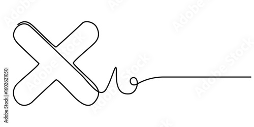 Continuous one line drawing cross Mark. Line Art cross Mark Symbol, One line cross icon vector, Continuous line. Vector illustration. 