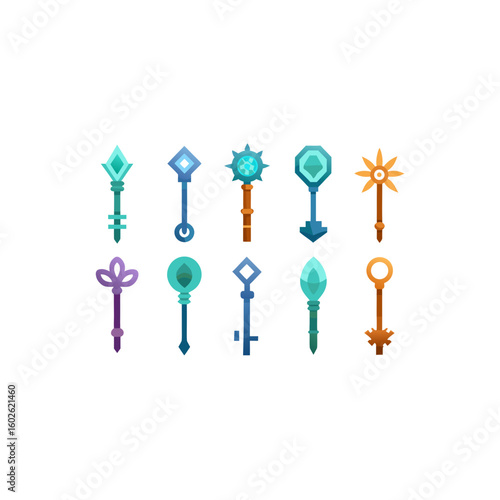 different enchanted stone key icons set 