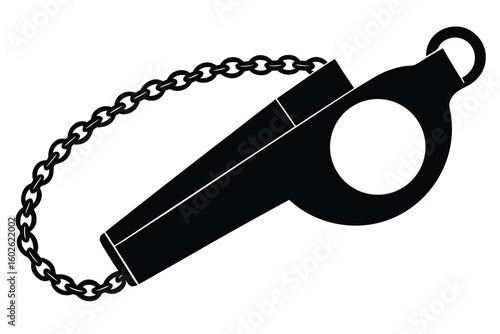 Black silhouette of a whistle with a metal chain