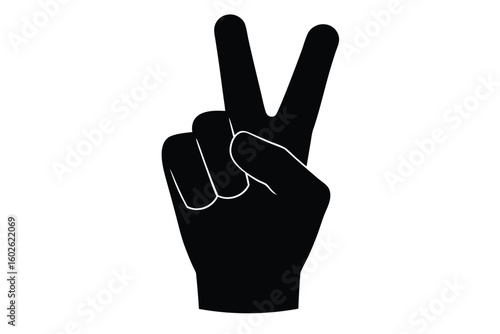 Black silhouette of a hand making the peace sign