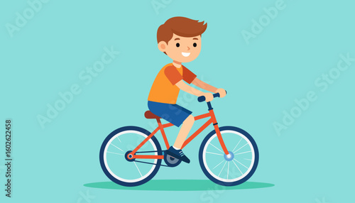 Wallpaper Mural Cheerful cartoon boy with brown hair riding a vibrant red bicycle with a smile Torontodigital.ca