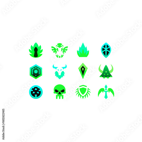 different glowing jungle relic icons set on whi