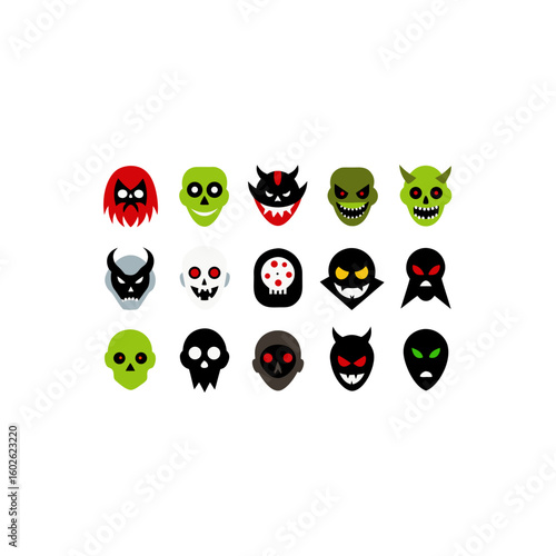 different haunted mask shard icons set 