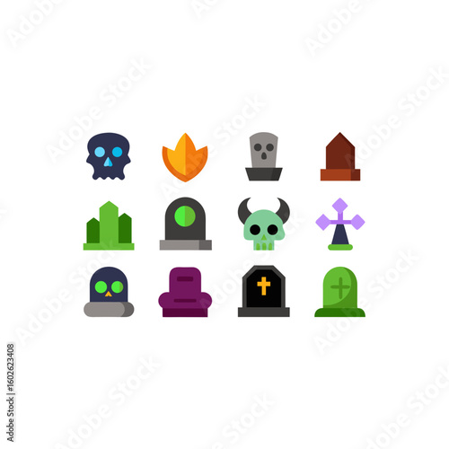different haunted relic stone icons set 