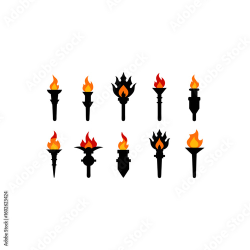different haunted relic torch icons set 