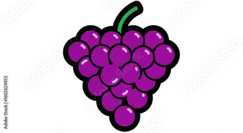 A vibrant illustration of a bunch of purple grapes, designed as a simple, bold icon for healthy food and wine concepts.