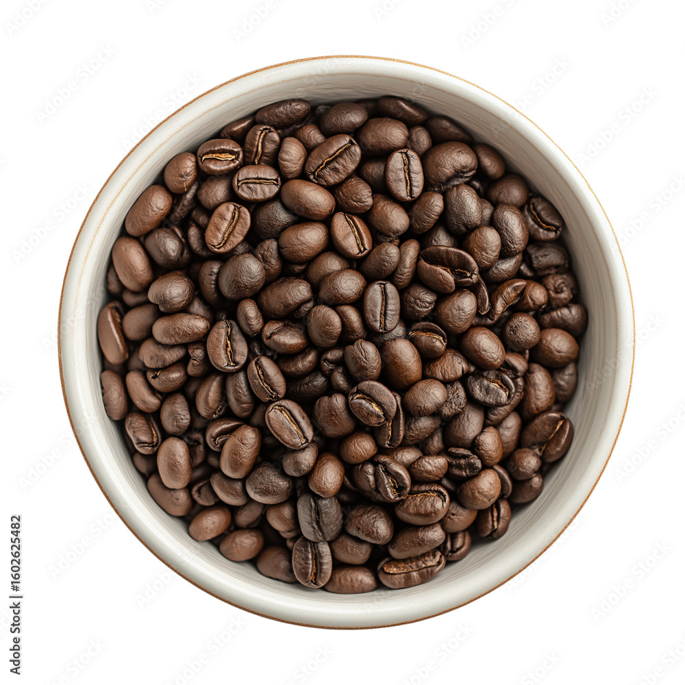 Fototapeta premium Brown Coffee Beans in White Cup Isolated PNG