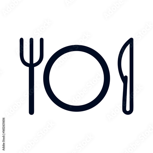 Fork and knife beside a round plate in minimalistic style  