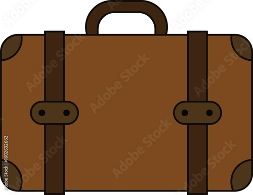 Vector illustration of a classic brown suitcase with dark brown straps and a handle.