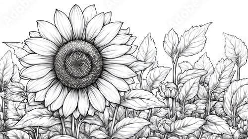 Wallpaper Mural Sunflower coloring page printable for adults and kids detailed floral illustration line art drawing sketch Torontodigital.ca