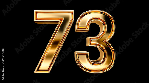 Metallic 3D representation of the number 73