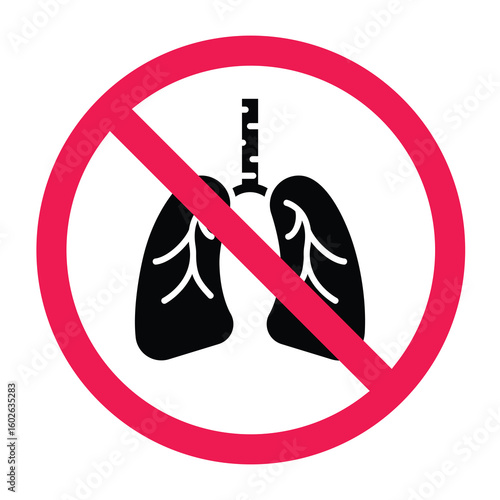 Lungs organ prohibition sign icon, forbidden respiratory system flat style vector clip art