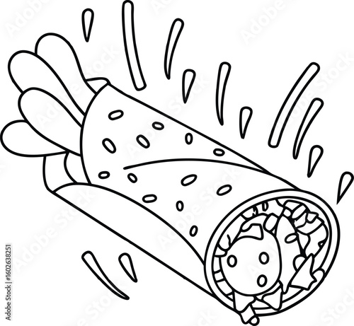 Crispy rolled taco doing a somersault coloring page