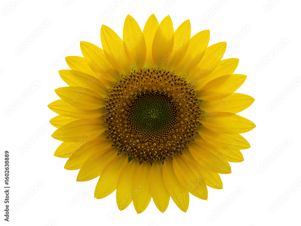 Fototapeta premium Bright yellow sunflower with detailed center and petals isolated on transparent background