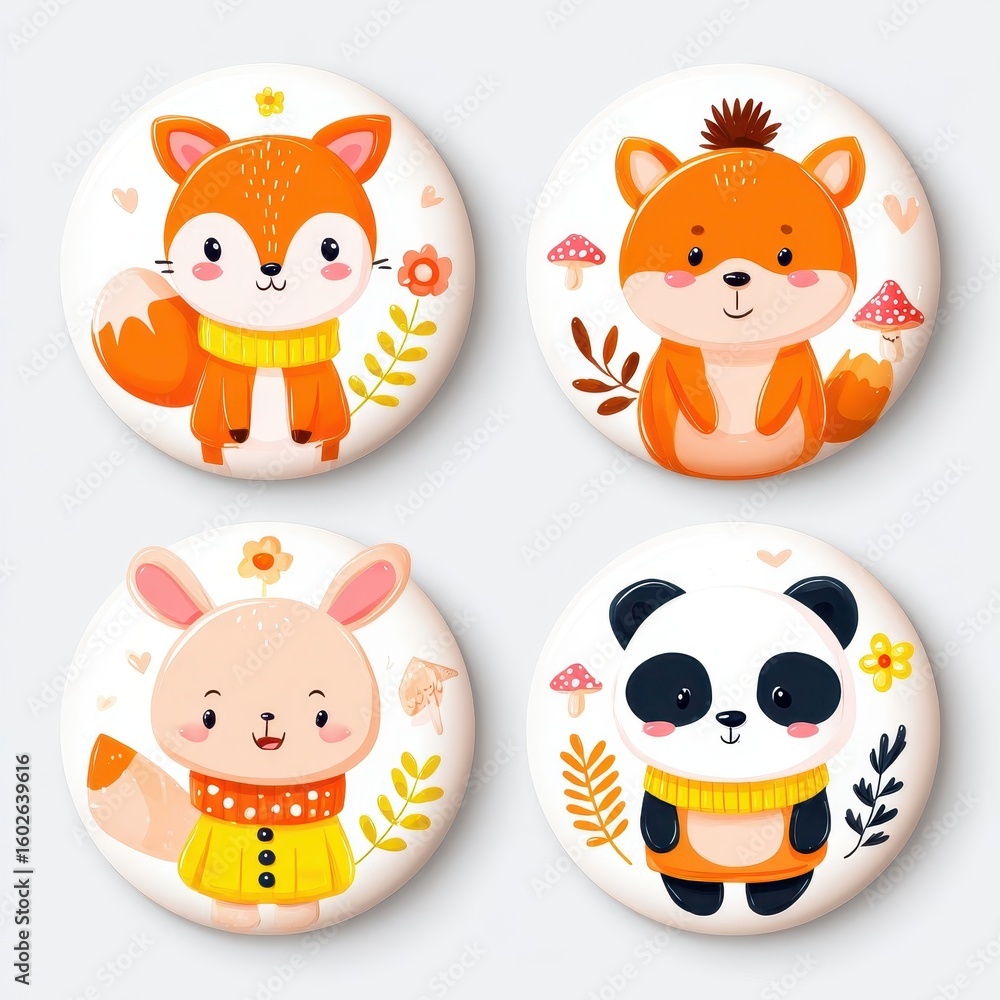 Fototapeta premium Cute cartoon animal illustrations on a white background.