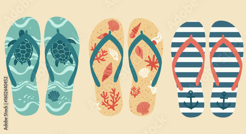 vector illustration of a set of beach flip