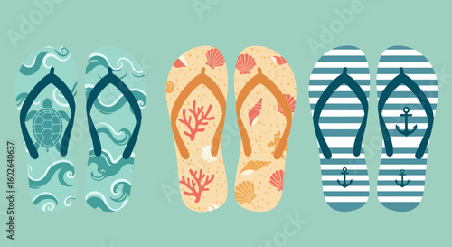 vector illustration of a set of beach flip