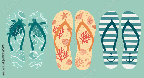 vector illustration of a set of beach flip