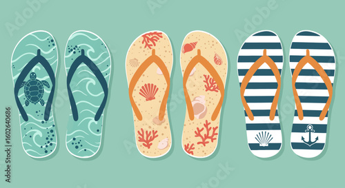 vector illustration of a set of beach flip