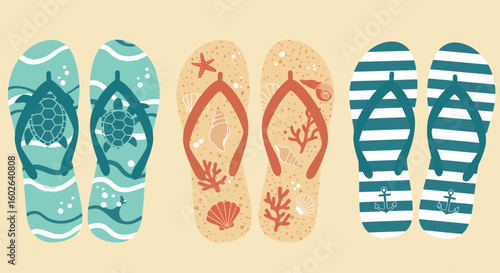 vector illustration of a set of beach flip