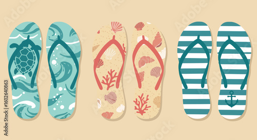 vector illustration of a set of beach flip