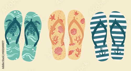 vector illustration of a set of beach flip