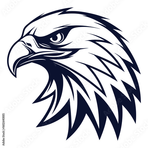Stylized Eagle Head Profile Dark Blue White Vector Graphic
