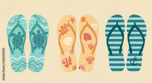 vector illustration of a set of beach flip