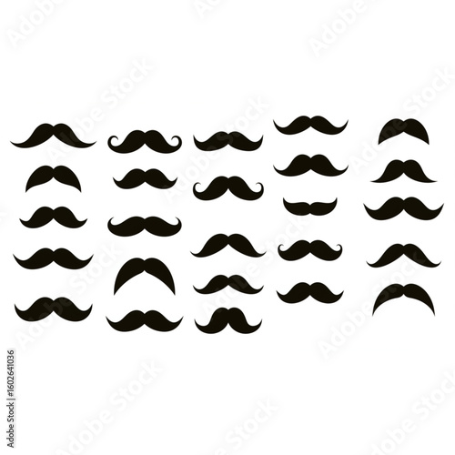 Three distinct black mustaches arranged horizontally, perfect for diverse design needs.