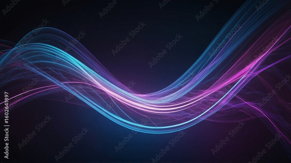 Naklejka premium Abstract flowing waves in vibrant blue and purple shades create a dynamic visual on a dark background.