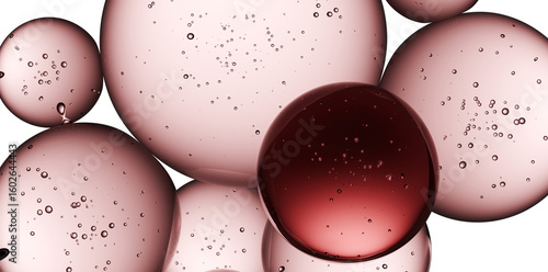 Cosmetics pink serum liquid bubbles 3d on transparent background. Cosmetic moisturizer essence gel. Collagen fluid bubble molecule. Moisturizing cream or oil, beauty skin concept