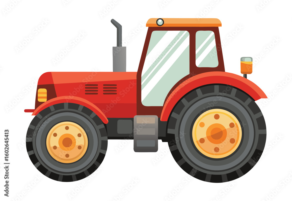 Illustration of a Modern Red Tractor Ideal for Agriculture and Farming Projects and Creative Design Elements on White Background Illustration of a Modern Red Tractor Ideal for Agriculture and Farming Projects and Creative Design Elements on White Background