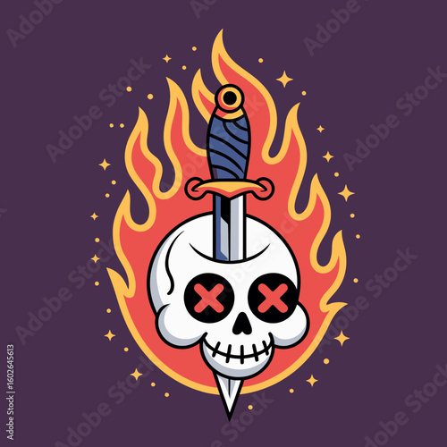 Skull and Dagger in Flames