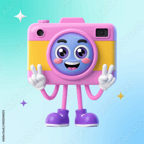 Cute Camera Character with Peace Sign