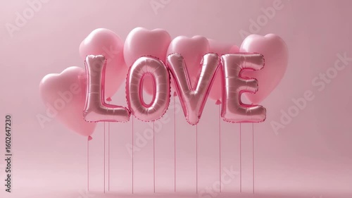 Love heart shaped balloon decoration in pink for romantic celebration party festive cheerful event with shiny foil balloons creating joyful atmosphere and festive party ambiance