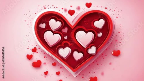 Romantic red and pink heart shapes layered with smaller hearts floating around creating warm love atmosphere perfect for valentine decoration abstract background full of affection and warmth