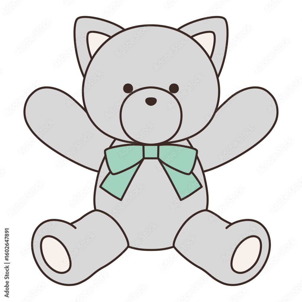 Obraz premium リボンをつけたかわいい猫のぬいぐるみのベクターイラスト。ねこ、アイコン