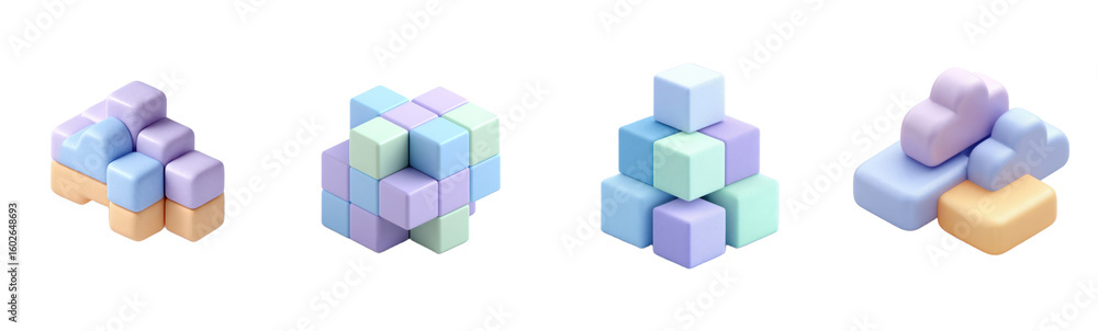 Colorful blocks arranged into abstract geometric shapes. Puzzle, construction, toy, pastel, stack, creativity, learning, play, form, 3d, design, art, concept Colorful blocks arranged into abstract geometric shapes. Puzzle, construction, toy, pastel, stack, creativity, learning, play, form, 3d, design, art, concept
