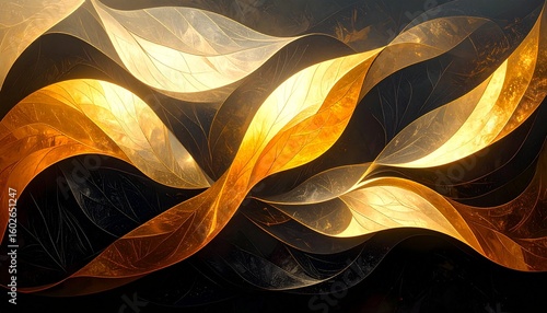 Abstract Gold and Black Leaf-like Forms Intertwining