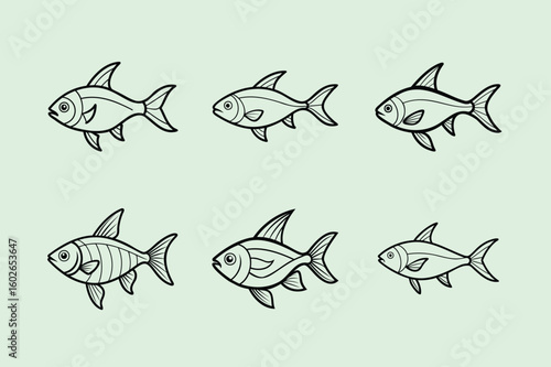 Phantom Tetra, aquarium fish line art illustration