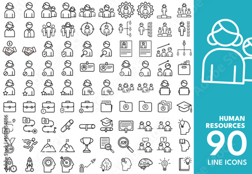 Human Resources Editable Icons set. Vector illustration in modern line style of recruitment, employee management, teamwork, and more. Isolated on transparent background