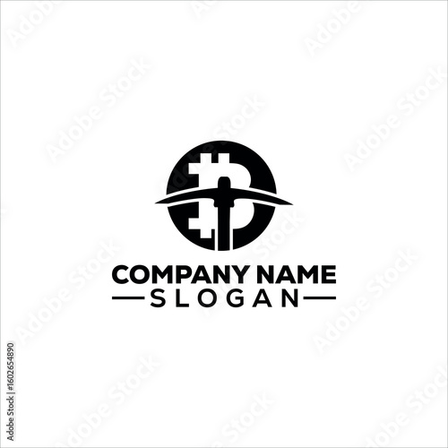 Bitcoin Mining Pickaxe Logo Design