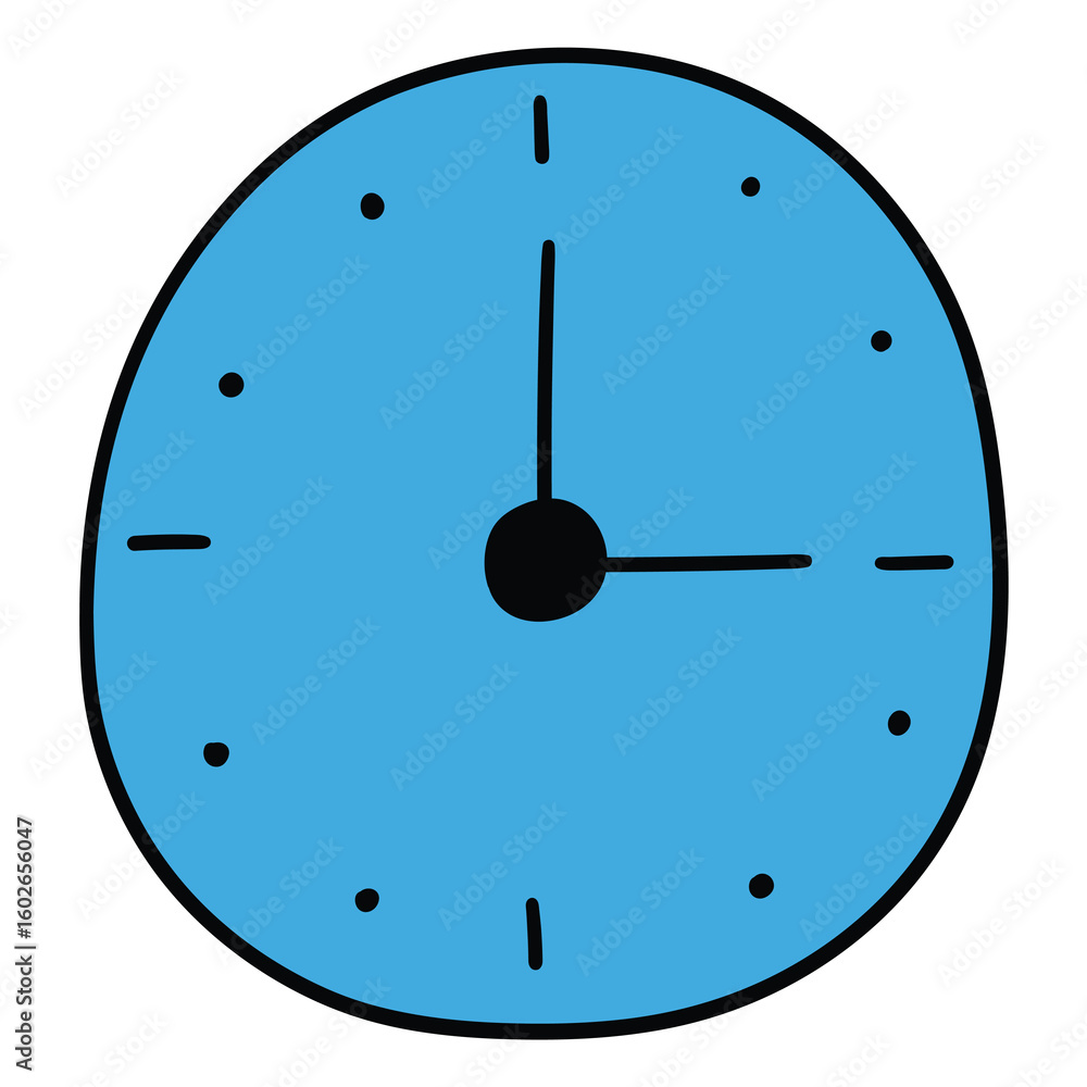 Hand-drawn cartoon blue clock on a white background. Hand-drawn cartoon blue clock on a white background.