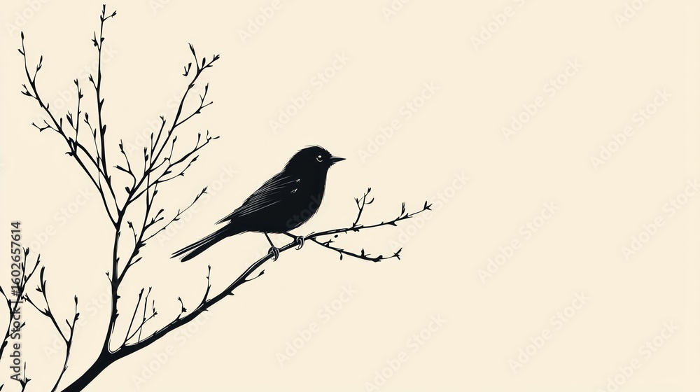 Fototapeta premium A minimalist drawing of a wild bird perched on a branch.