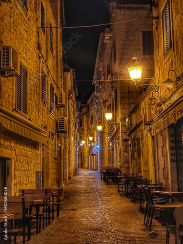 narrow street at night 